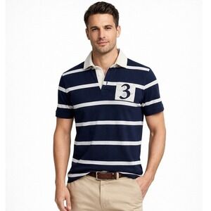 Hackett London HKT Rugby Polo‎ Shirt Mens S Navy White Striped
